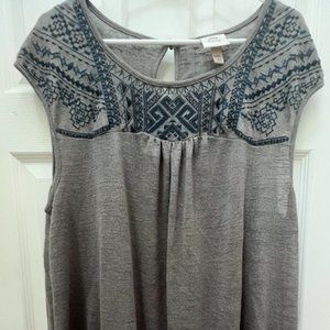 Knox Rose Grey Sleeveless Embroidered Rayon Knit Top size XXL